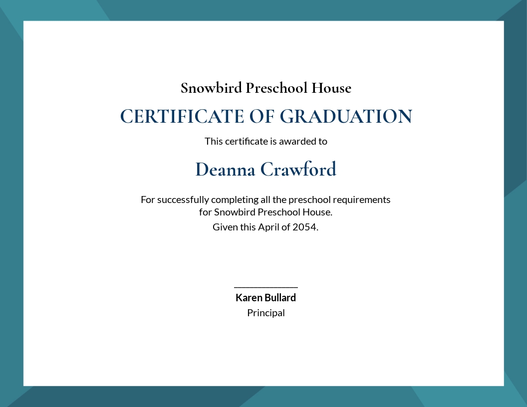 Preschool Graduation Certificate Template - Google Docs, Word