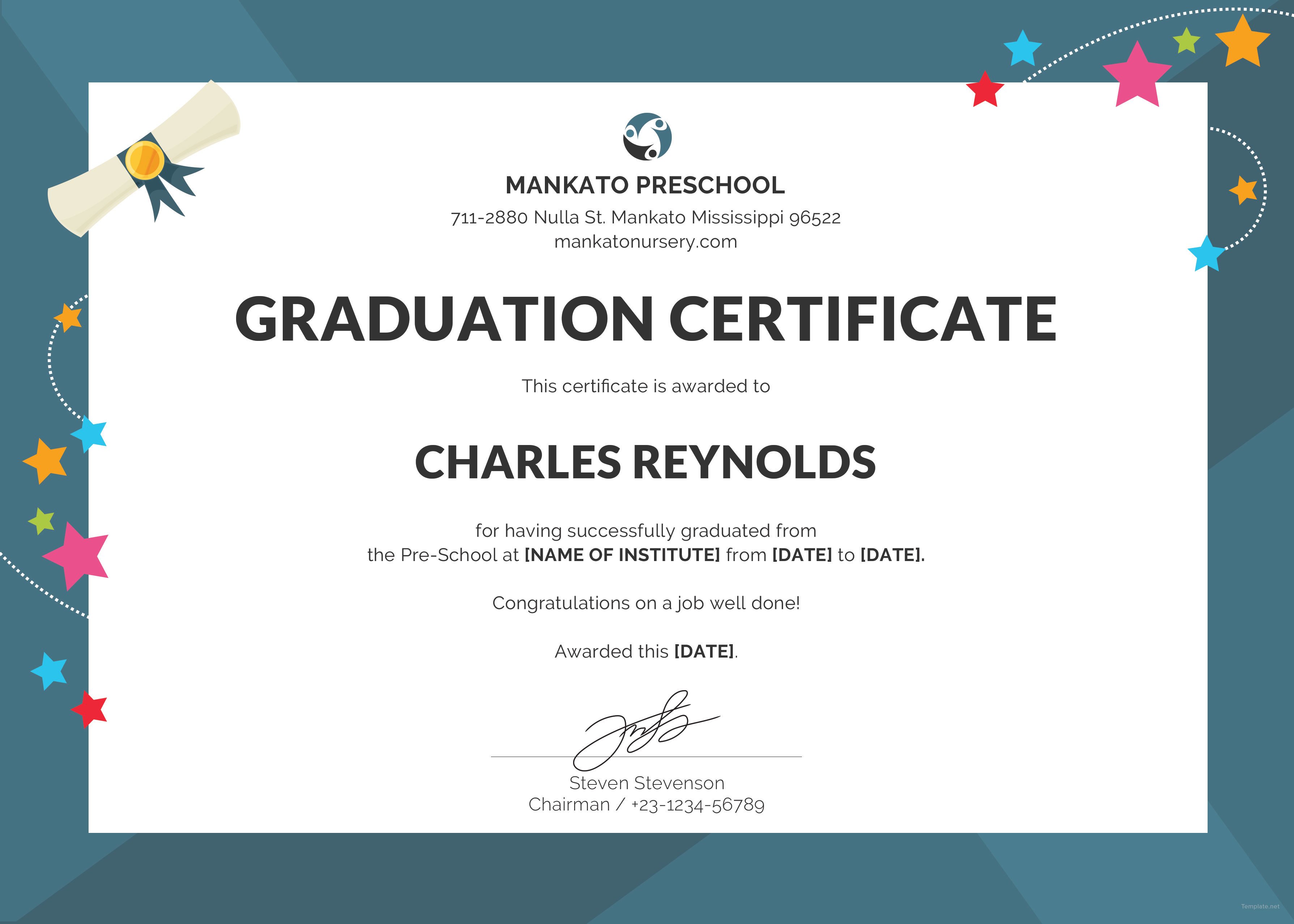 Free Preschool Graduation Certificate Template in PSD MS Word