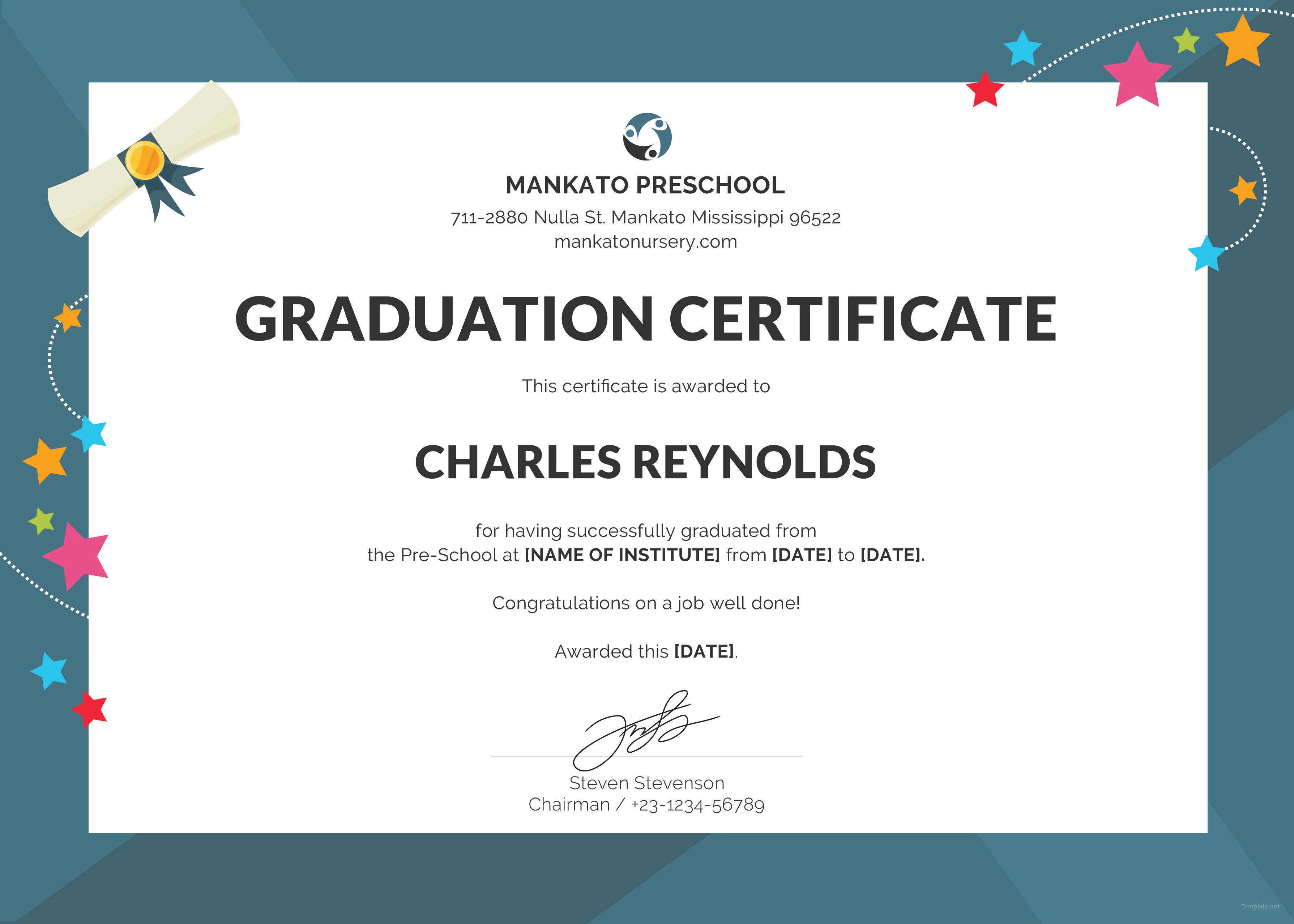 Free Preschool Graduation Certificate Template In PSD MS Word 