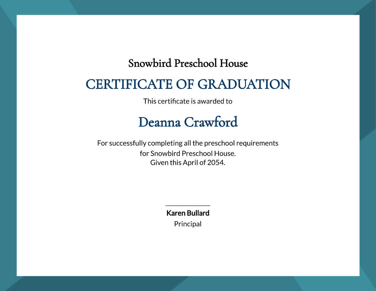 Preschool Graduation Certificate Template