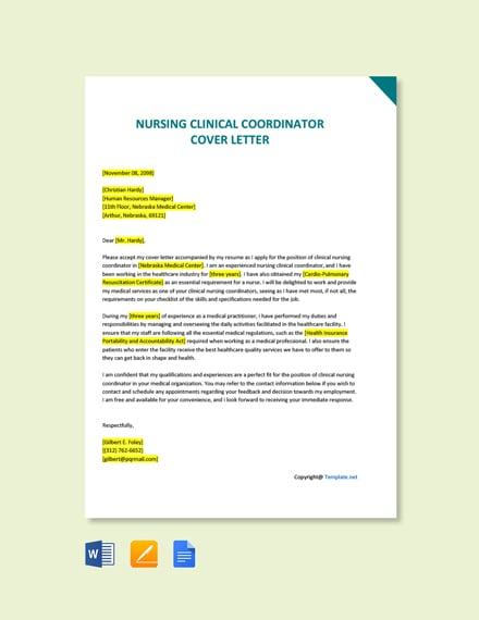 Nursing Clinical Coordinator Cover Letter