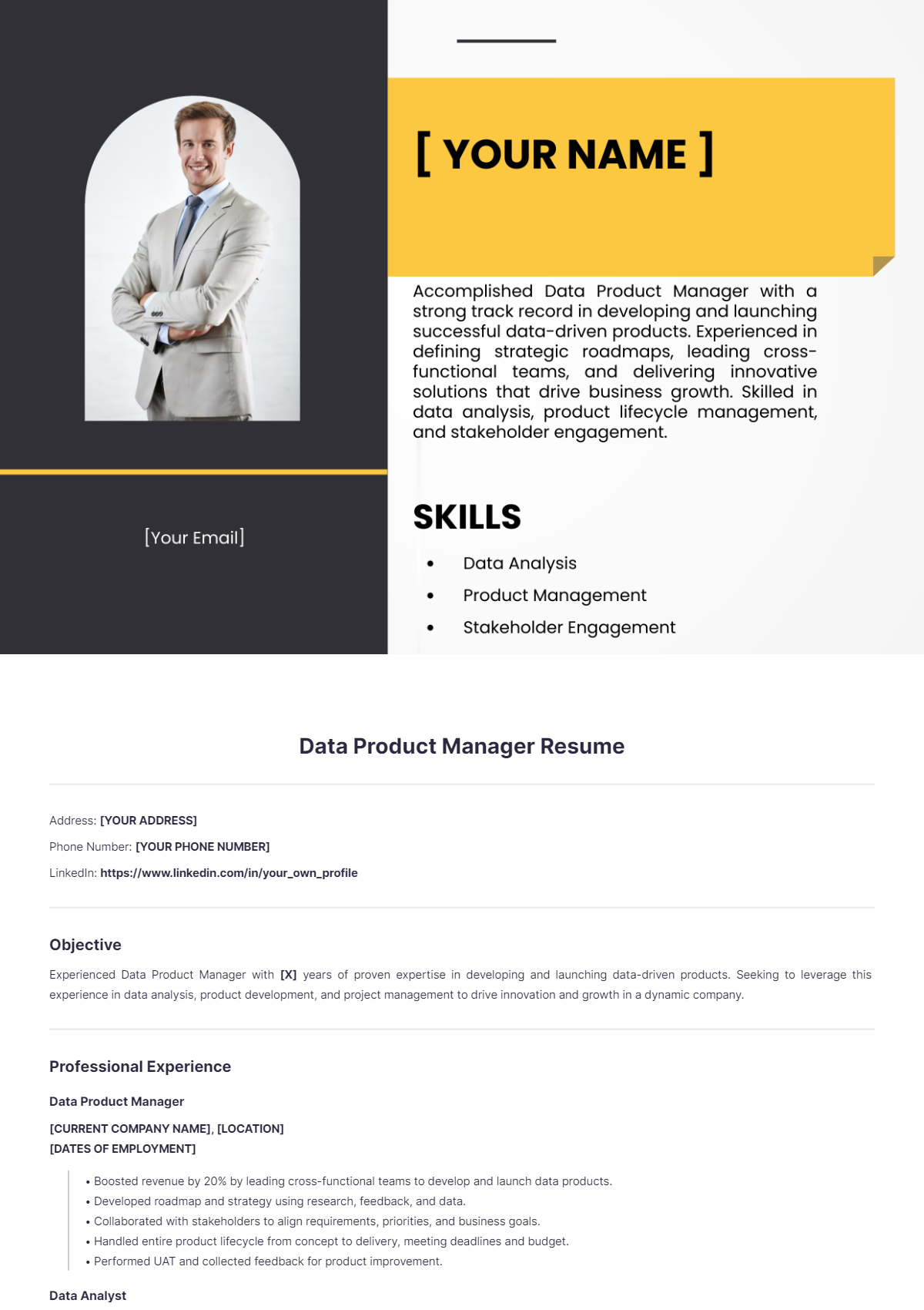 Data Product Manager Resume - Edit Online & Download