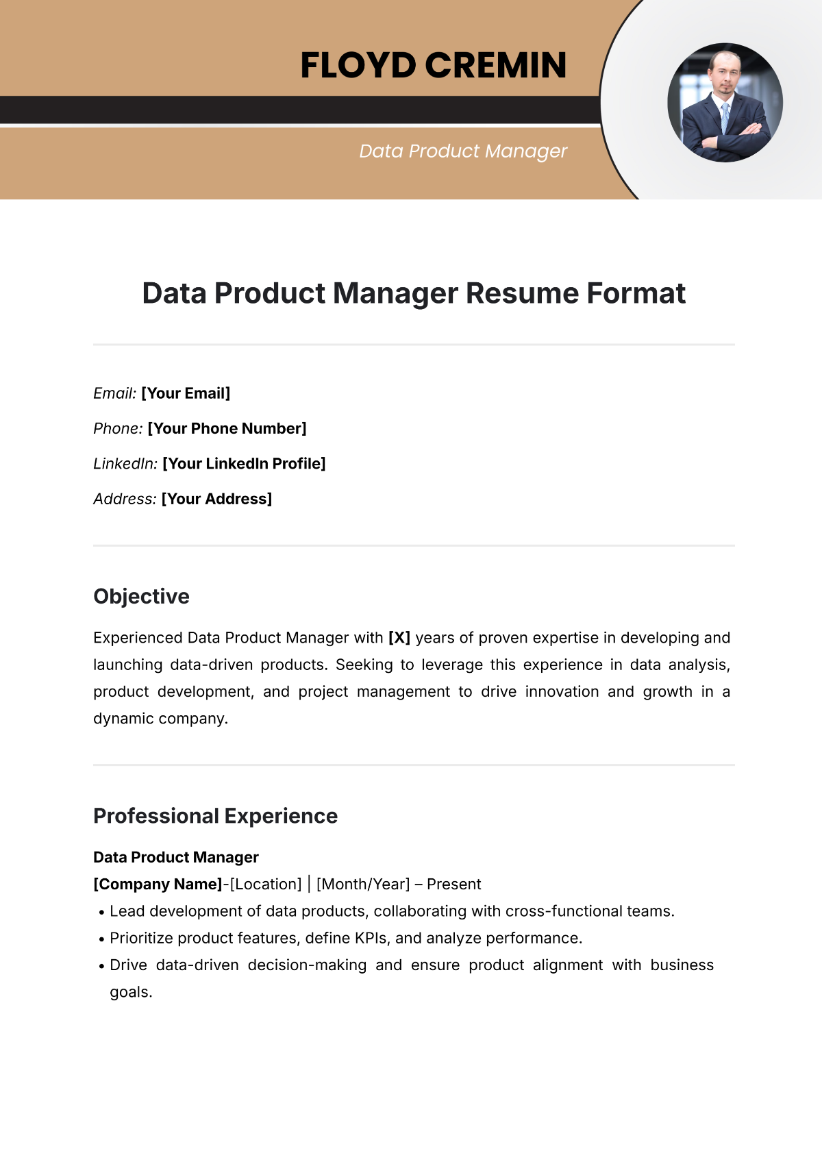 Data Product Manager Resume Format Template - Edit Online & Download