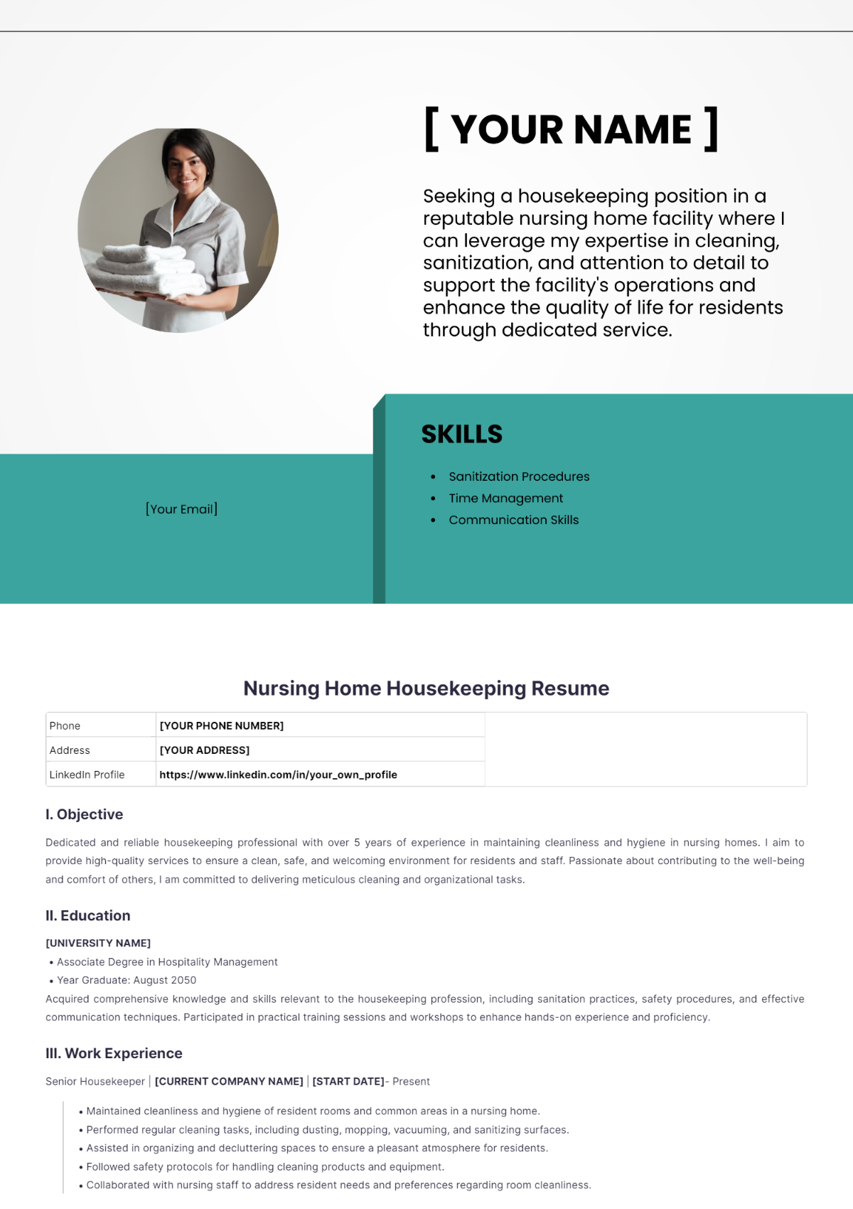 Nursing Home Housekeeping Resume - Edit Online & Download