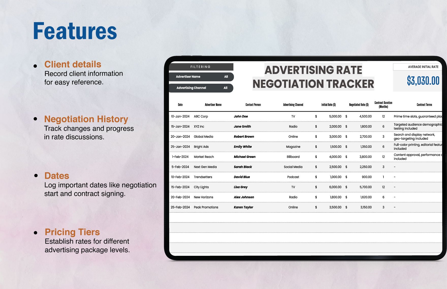Advertising Rate Negotiation Tracker Template