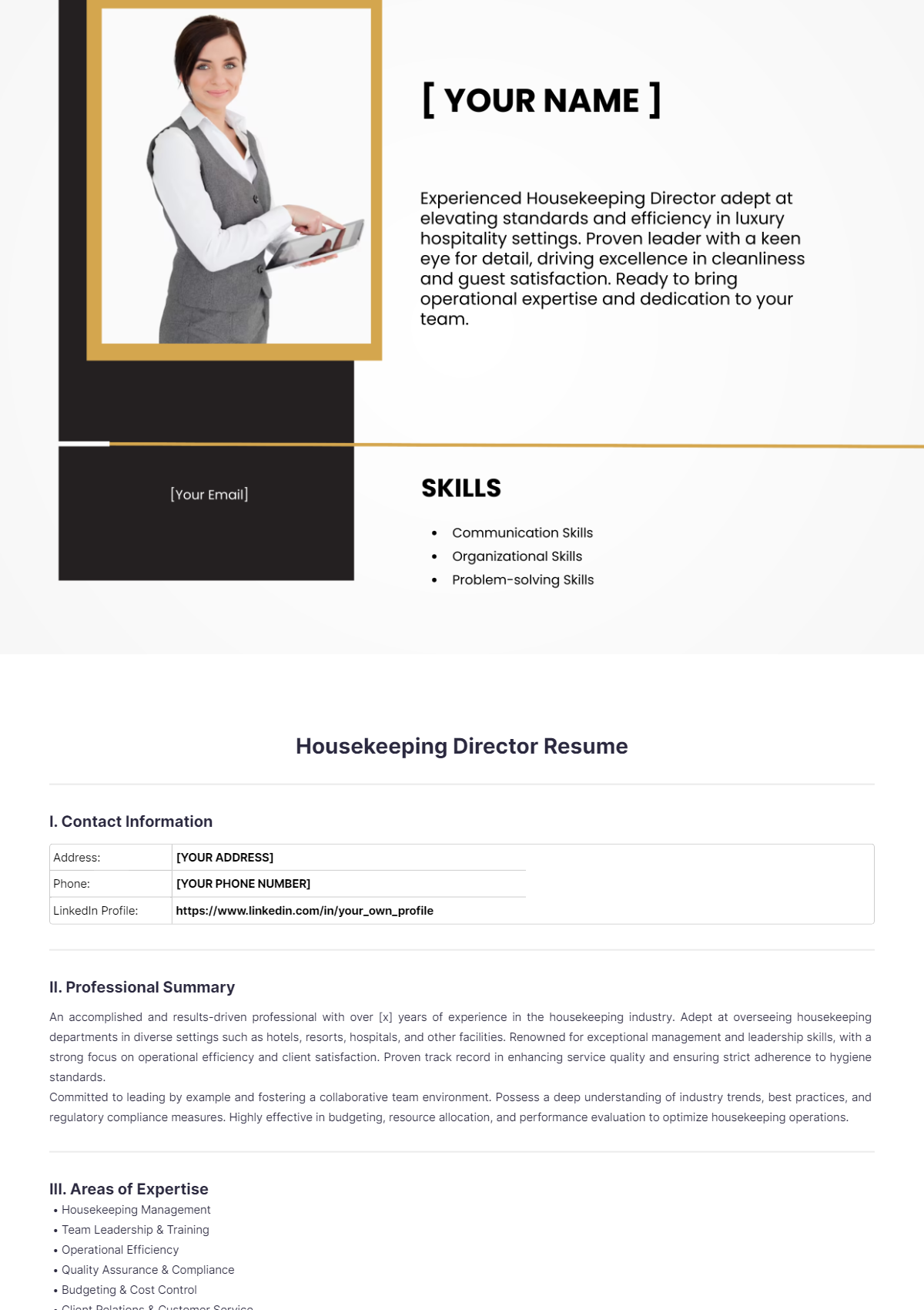 Housekeeping Director Resume - Edit Online & Download