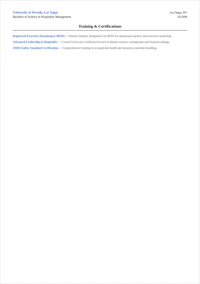 Free Housekeeping Director ATS Resume Template, AI Resume Builder