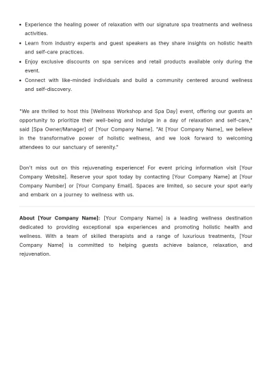 Free Spa Event Press Release Template to Edit Online