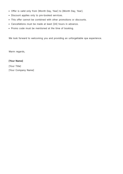 Free Spa Invitation Email Template to Edit Online