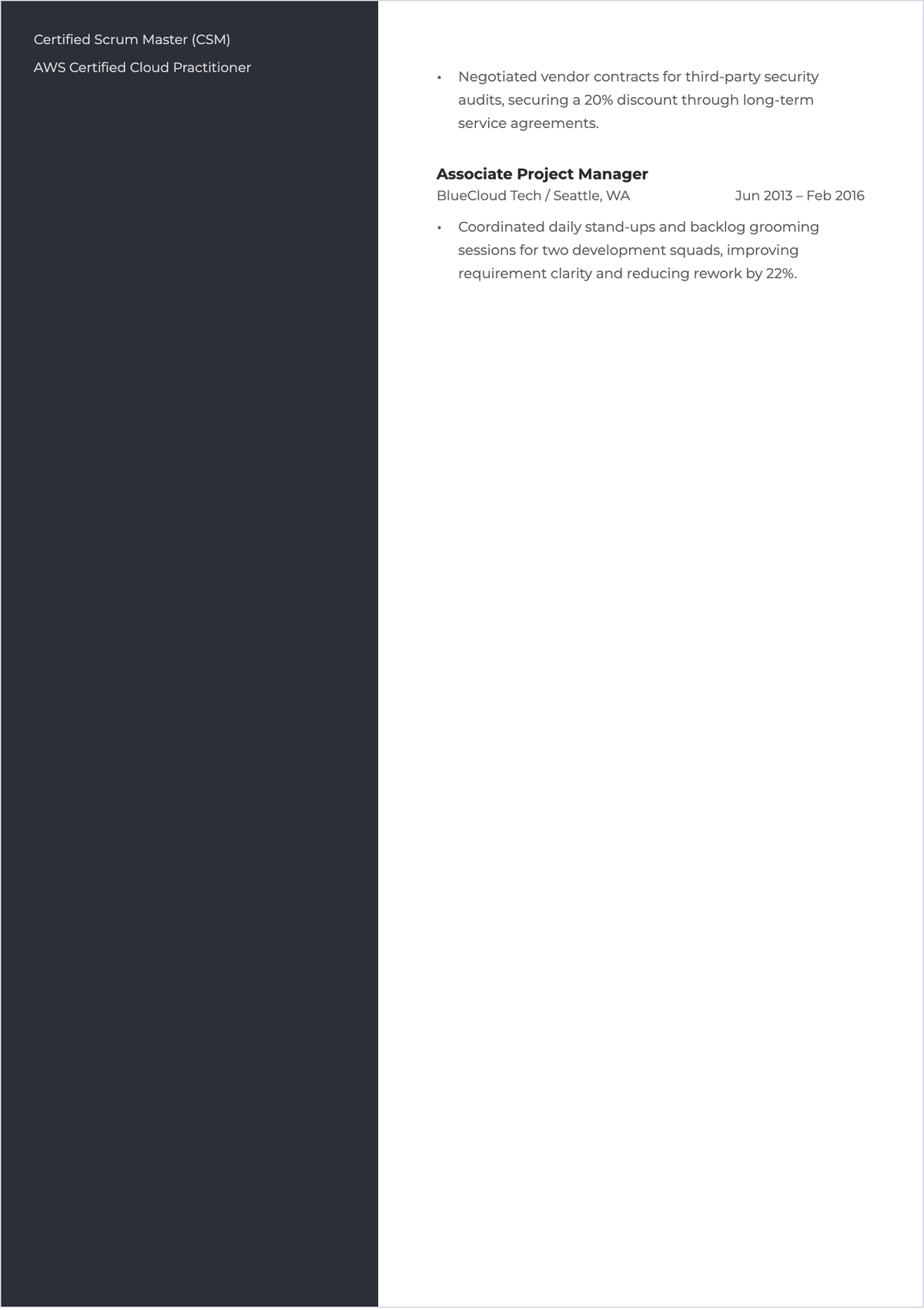 Free Project Manager ATS Resume Template, AI Resume Builder