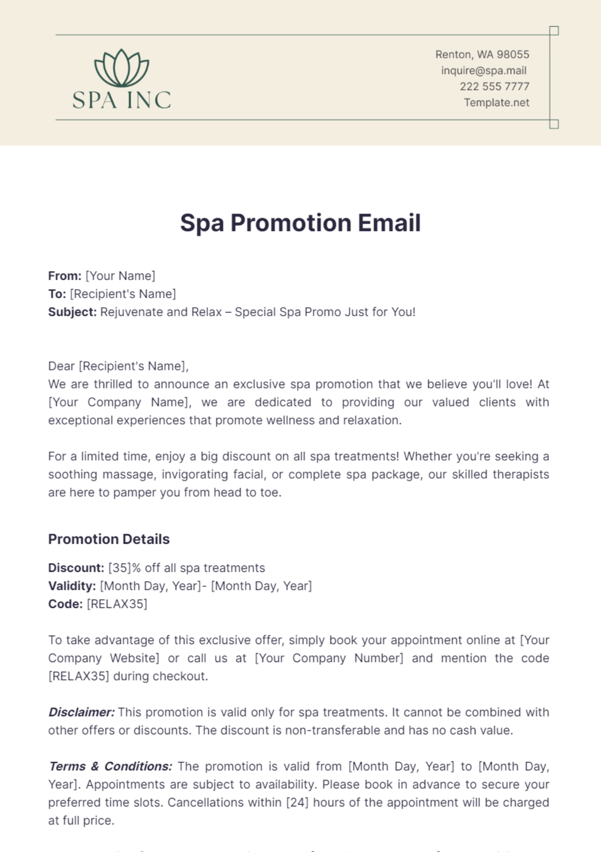 Spa Promotion Email Template - Edit Online & Download