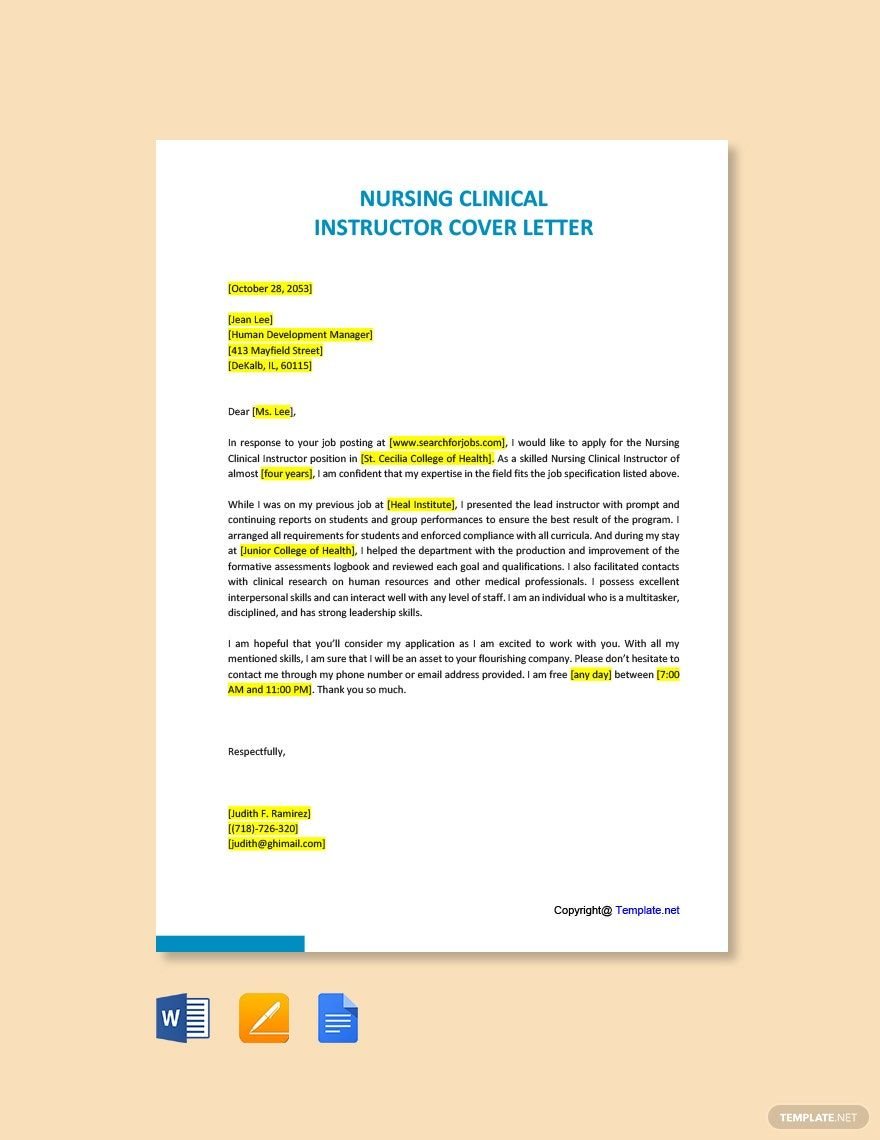 Nursing Clinical Instructor Cover Letter