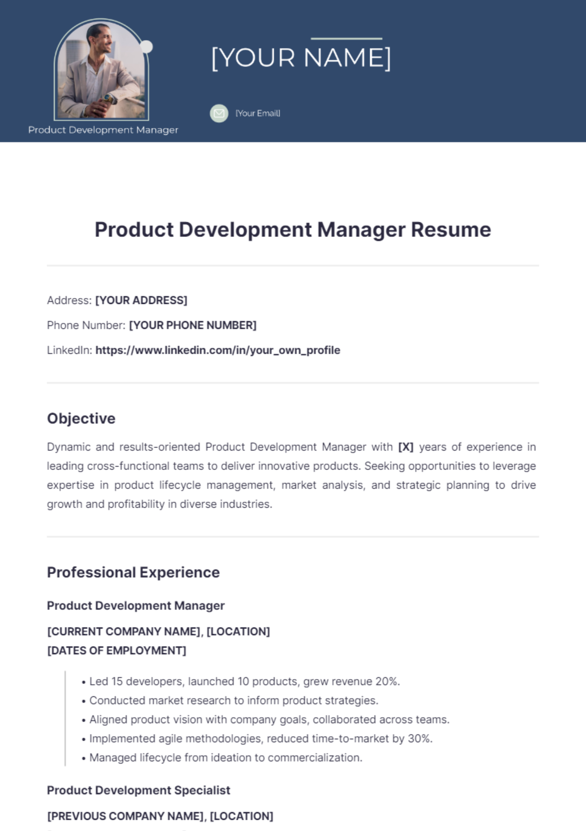 Product Development Manager Resume - Edit Online & Download