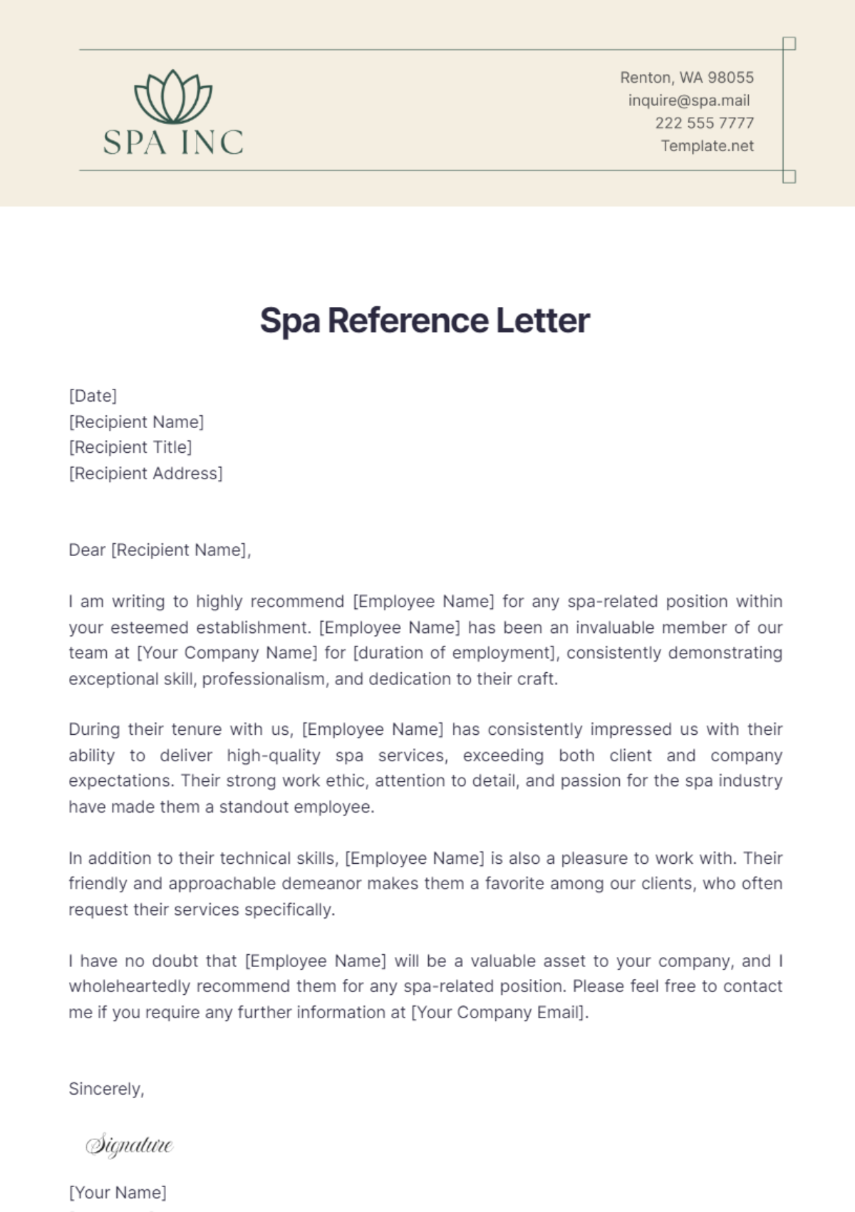 Spa Reference Letter Template - Edit Online & Download