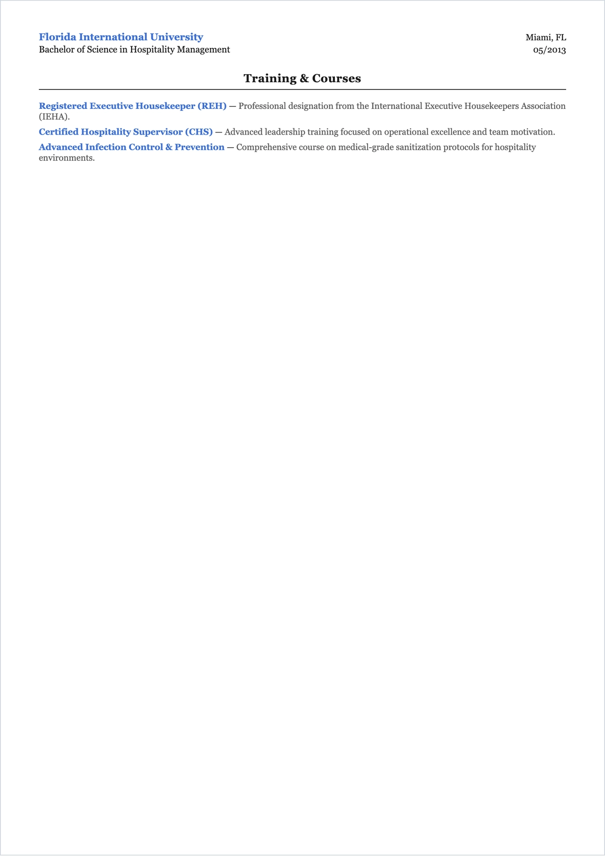 Free Hotel Housekeeping Manager ATS Resume Template, AI Resume Builder