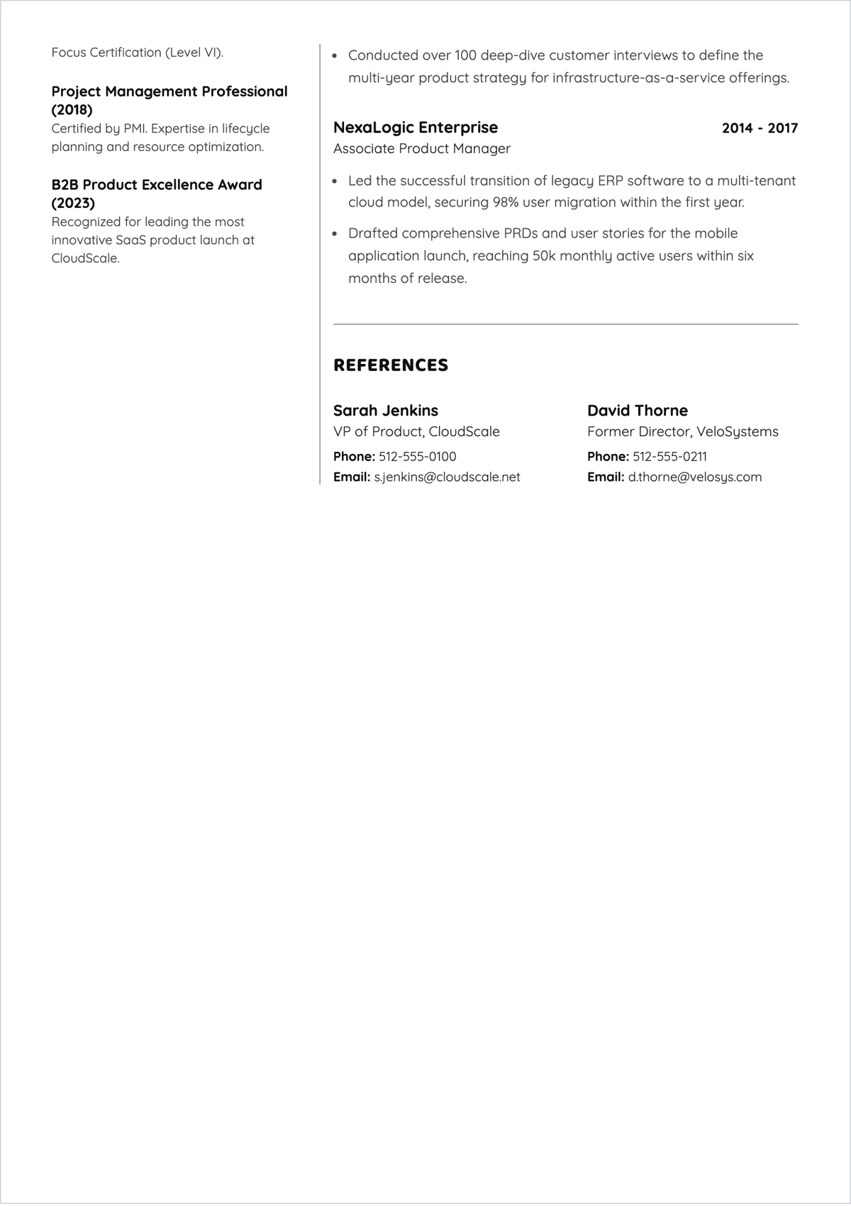 Free Senior Product Manager ATS Resume Template, AI Resume Builder