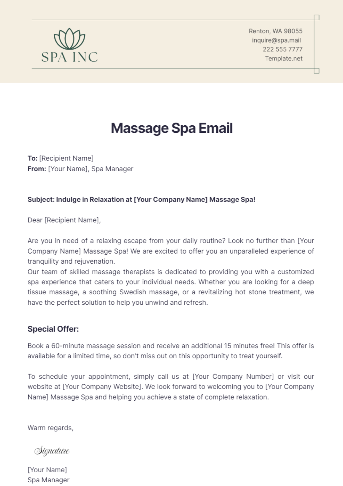 Massage Spa Email Template - Edit Online & Download