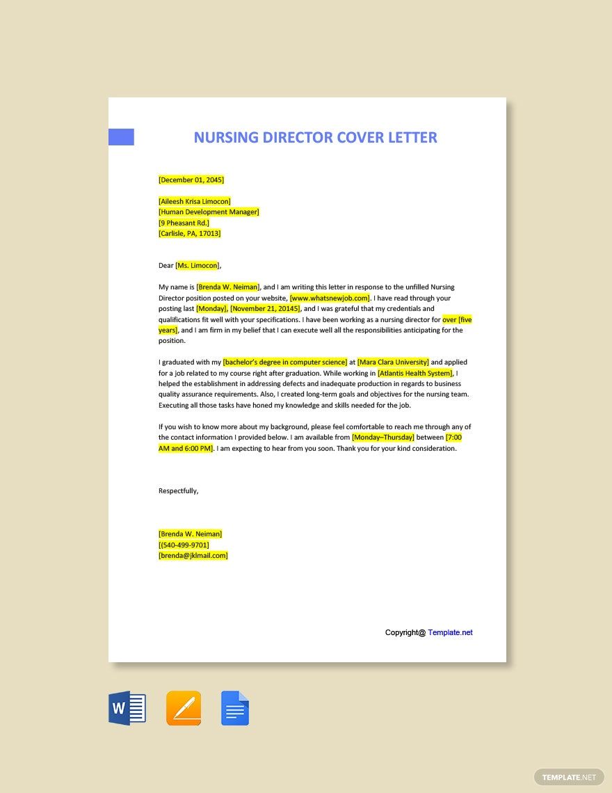 Free Nursing Home Activity Director Cover Letter Template - Google Docs ...