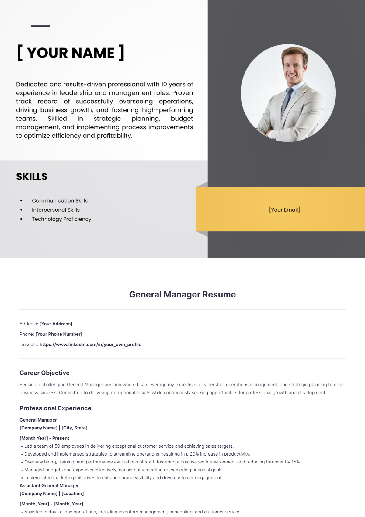 General Manager Resume - Edit Online & Download