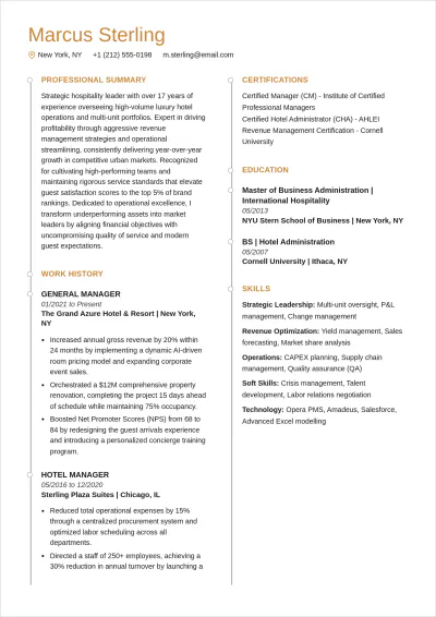 Free General Manager ATS Resume Template, AI Resume Builder
