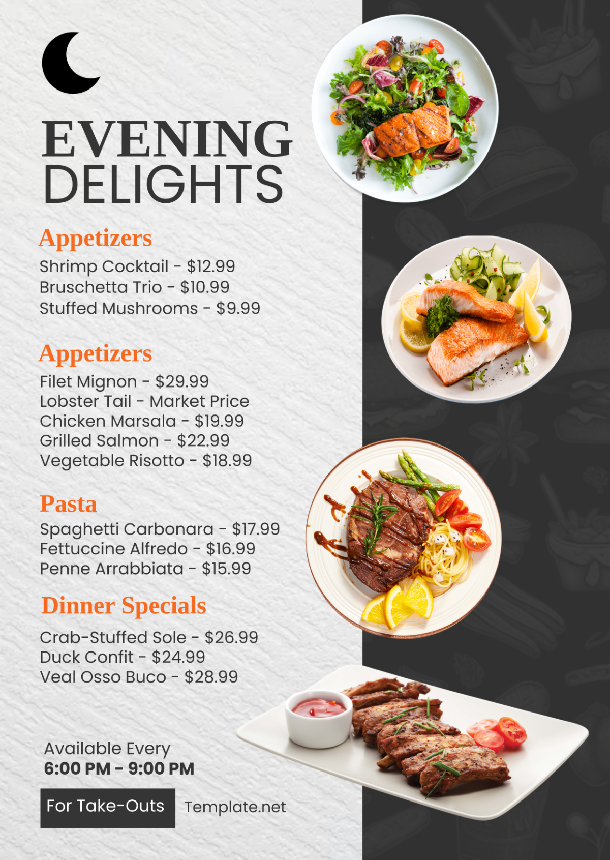 Free Restaurant Dinner Menu Template - Edit Online & Download ...