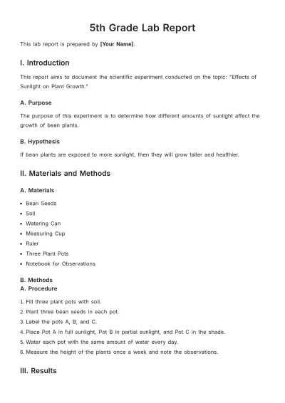 Free 5th Grade Lab Report Template to Edit Online