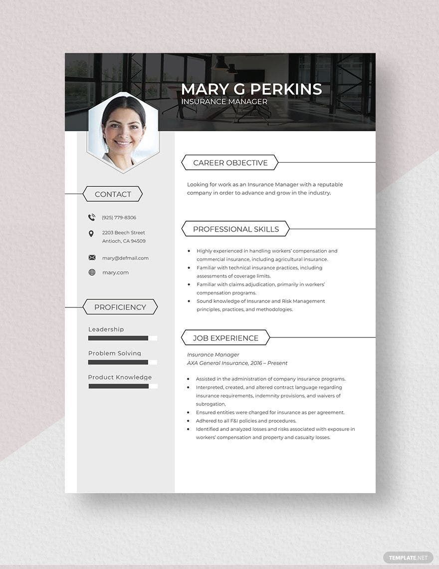 Insurance Manager Resume Template