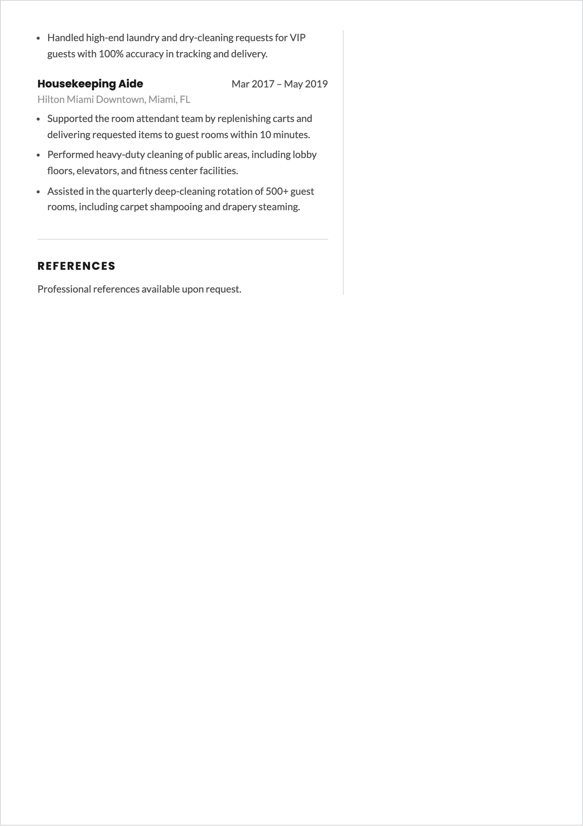 Free Housekeeping Room Attendant ATS Resume Template