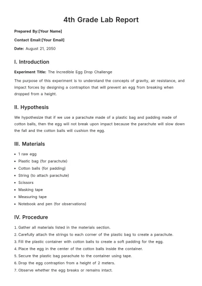 Free 4th Grade Lab Report Template to Edit Online