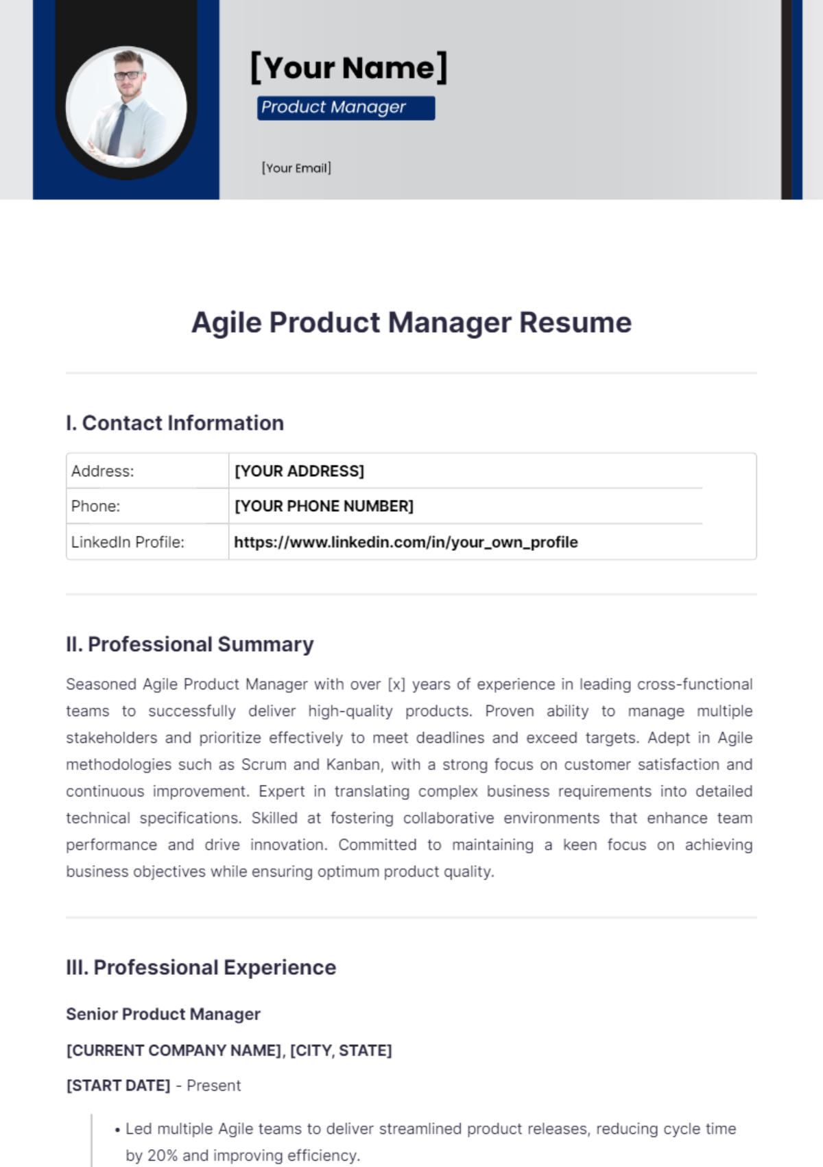 Agile Product Manager Resume - Edit Online & Download