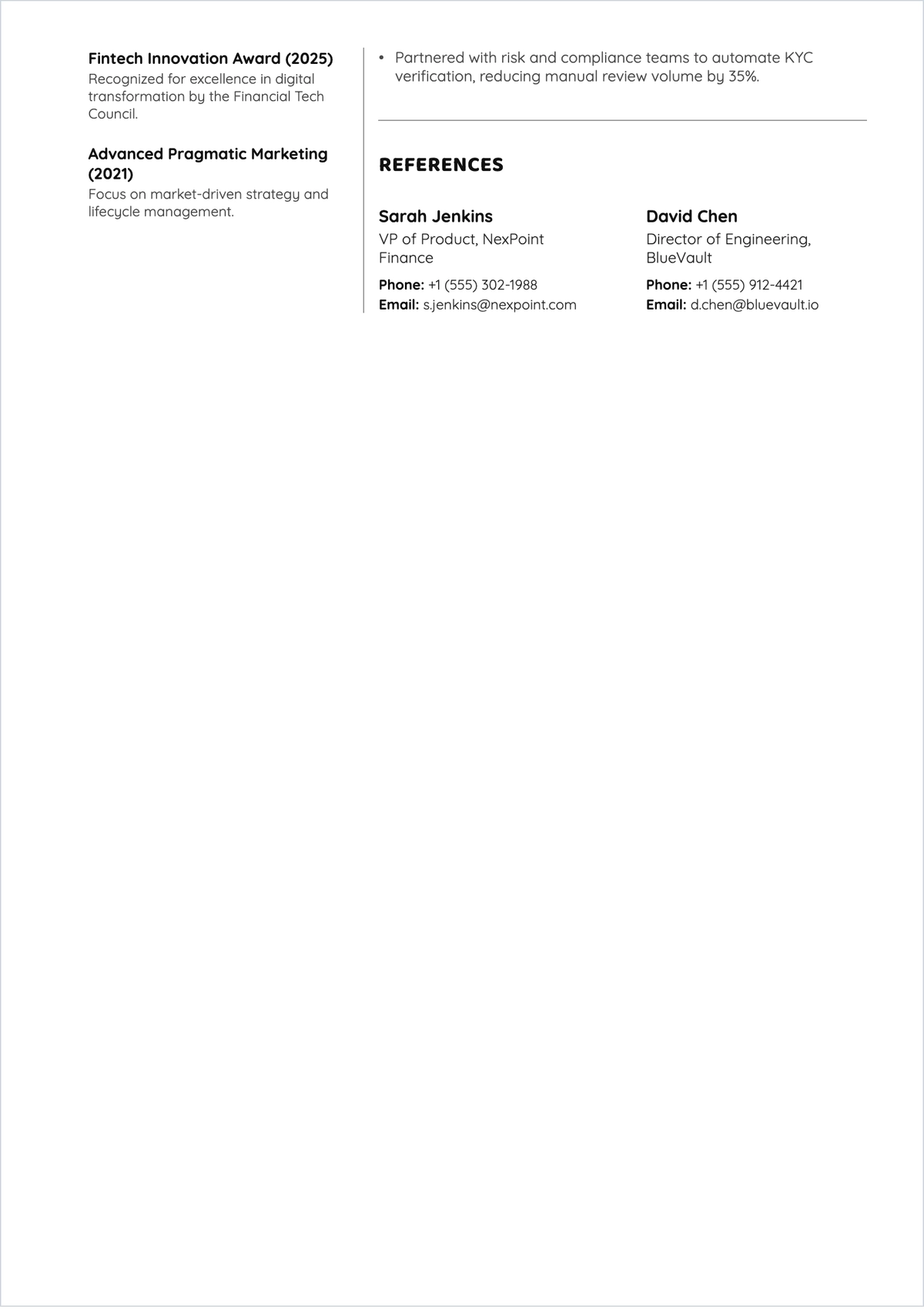 Free Agile Product Manager ATS Resume Template, AI Resume Builder