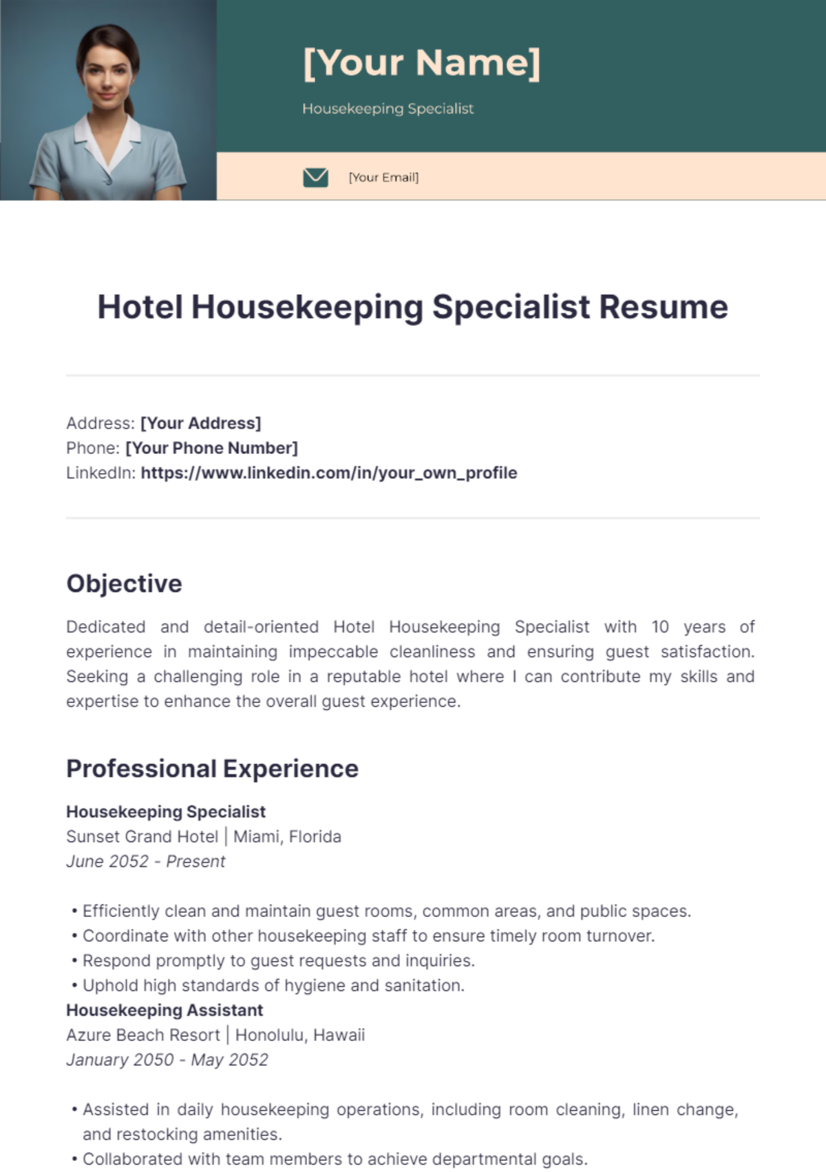 Hotel Housekeeping Specialist Resume - Hotel Housekeeping Specialist Resume Edit Online 