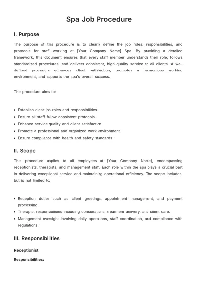 Free Spa Job Procedure Template to Edit Online
