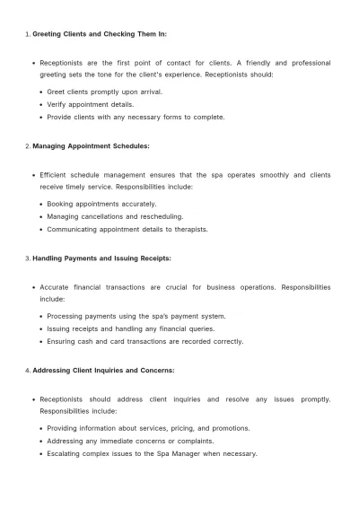 Free Spa Job Procedure Template to Edit Online