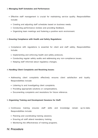 Free Spa Job Procedure Template to Edit Online