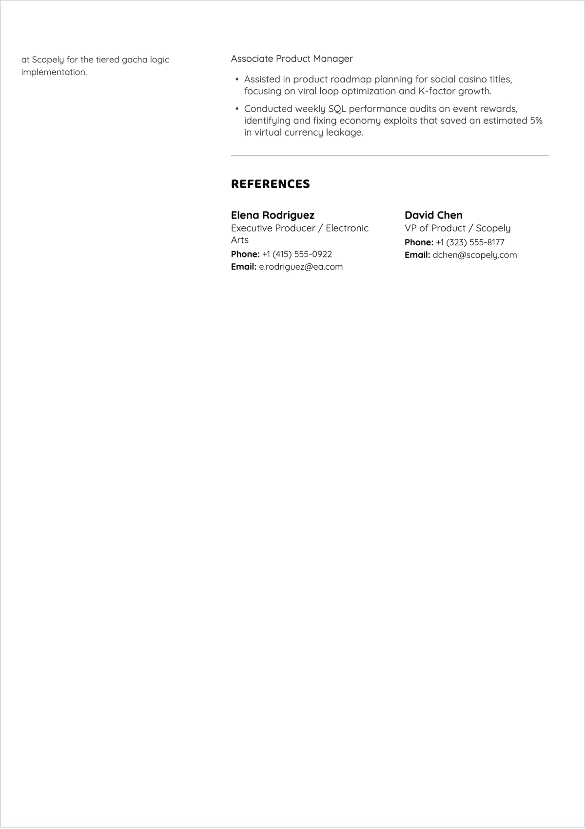 Free Aesthetic Game Product Manager Resume Template to Edit Online