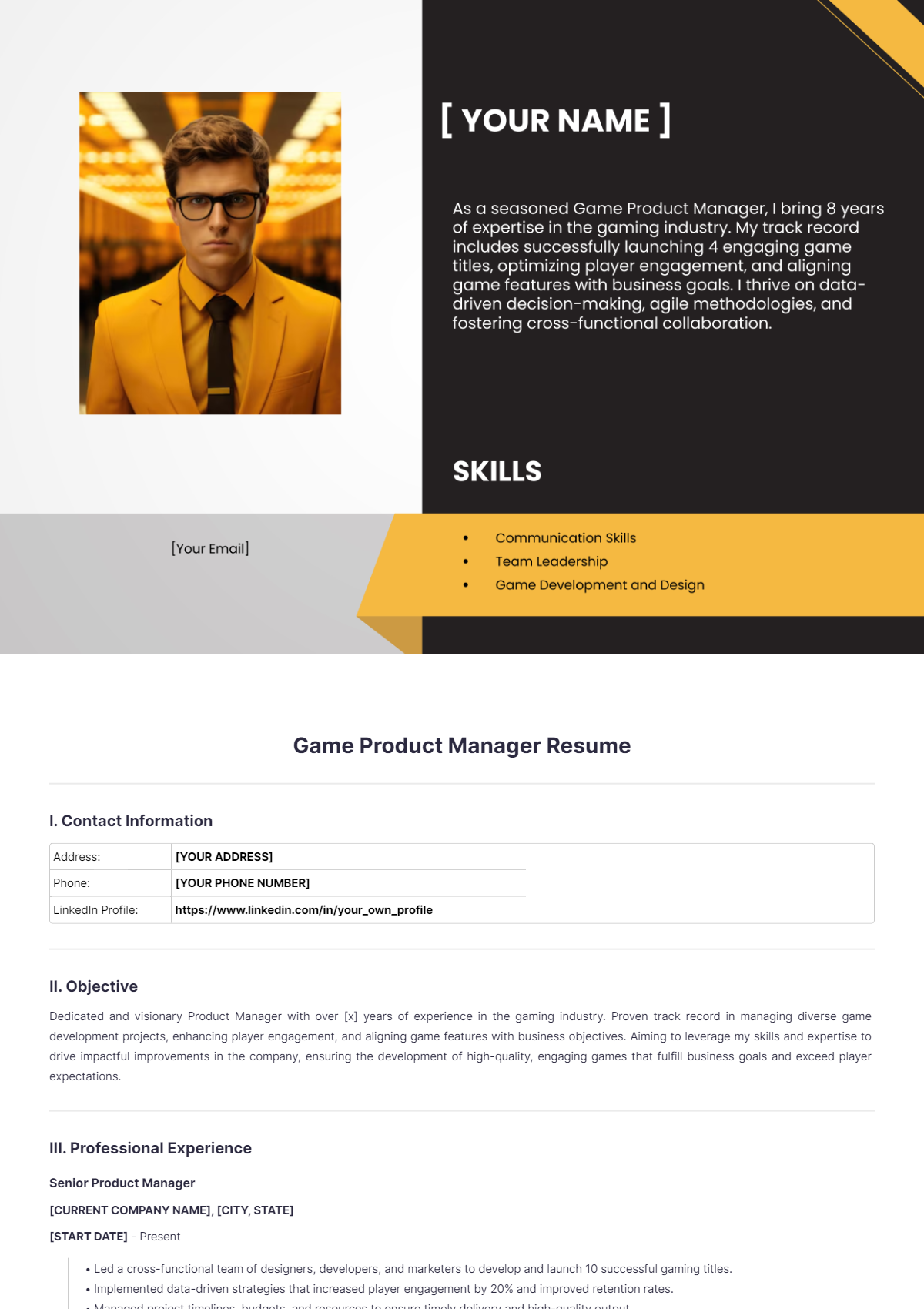 Game Product Manager Resume - Edit Online & Download