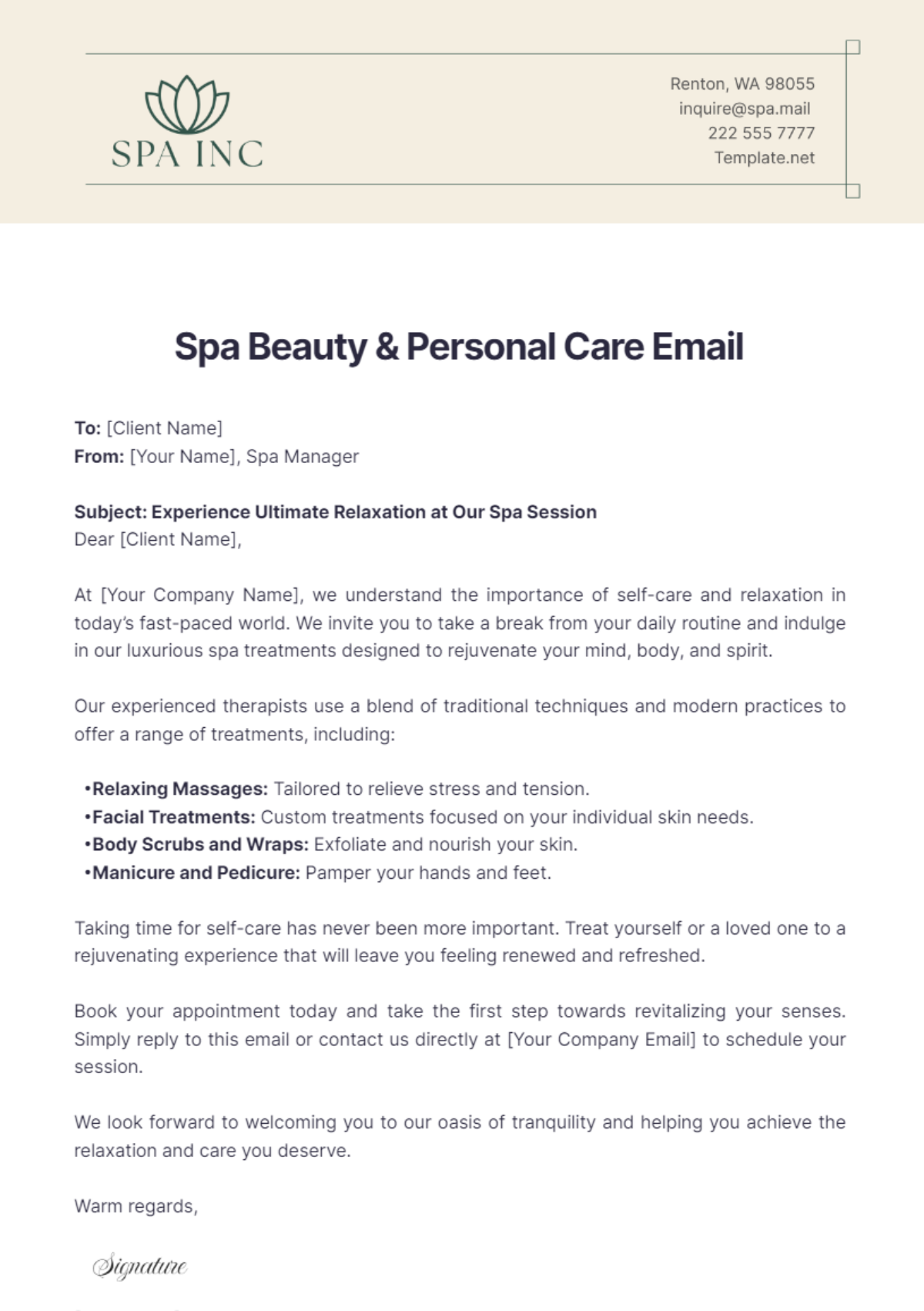Free Spa Beauty & Personal Care Email Template