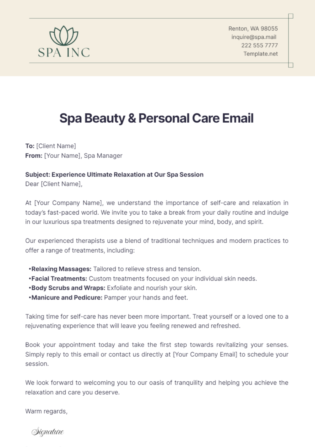 Spa Beauty & Personal Care Email Template - Edit Online & Download