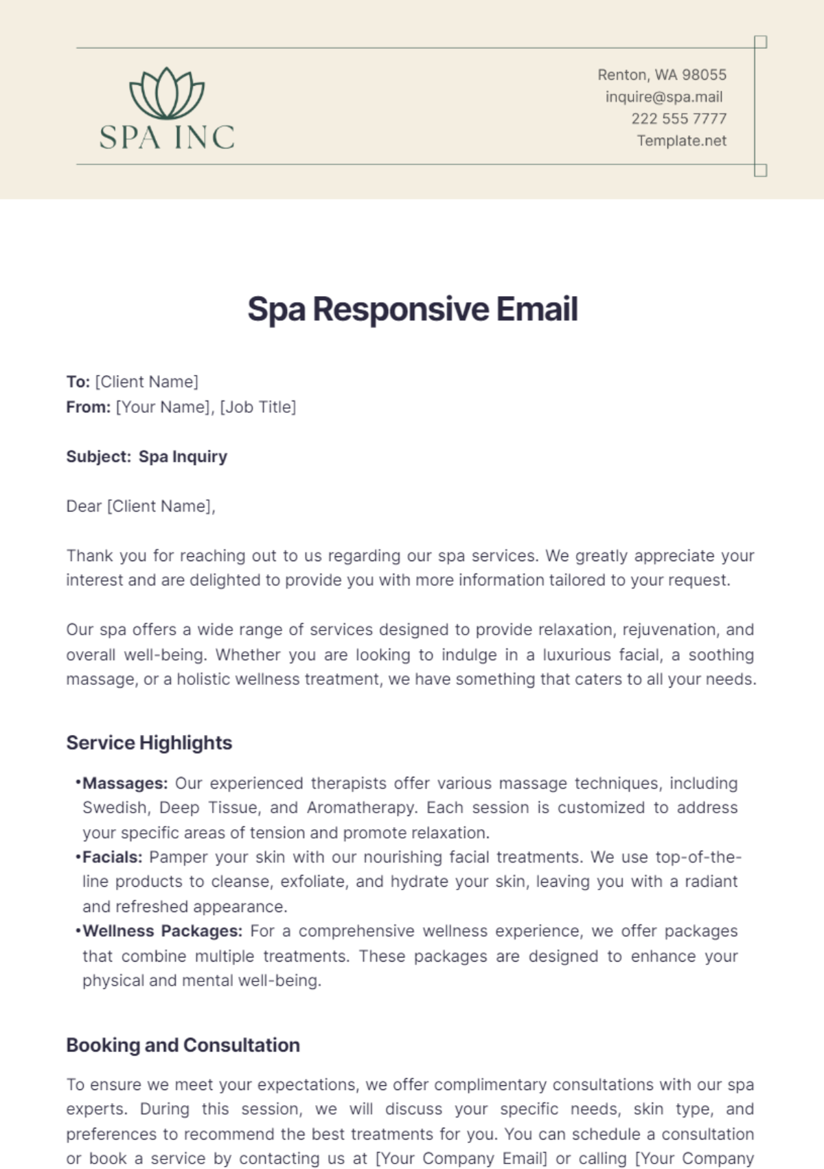 Spa Responsive Email Template - Edit Online & Download