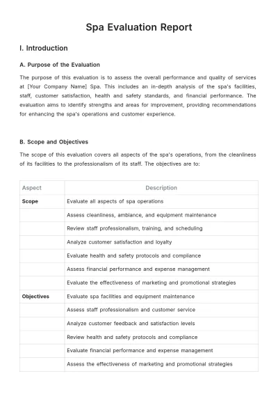 Free Spa Evaluation Report Template to Edit Online