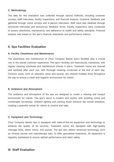 Free Spa Evaluation Report Template to Edit Online