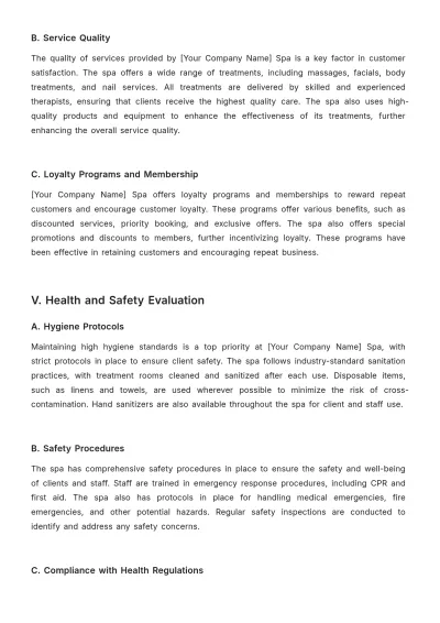 Free Spa Evaluation Report Template to Edit Online