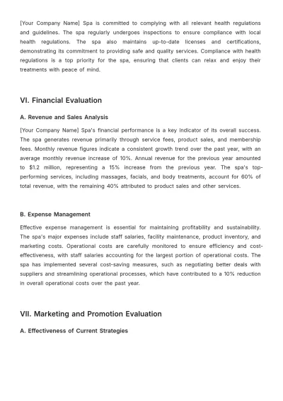 Free Spa Evaluation Report Template to Edit Online