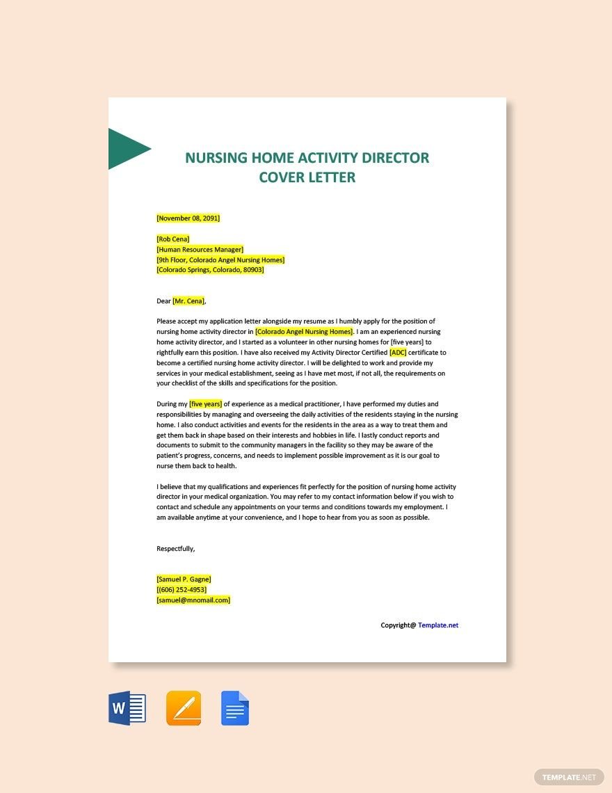 Nursing Home Activity Director Cover Letter