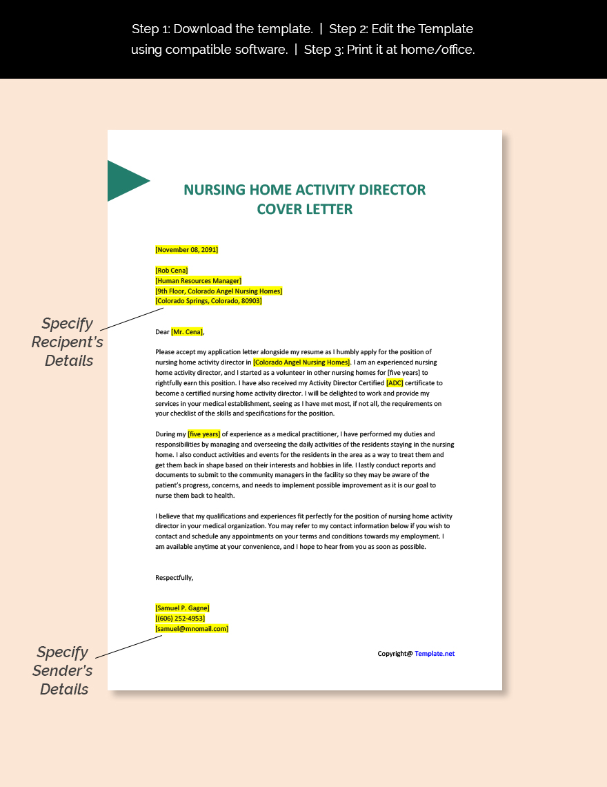 Nursing Home Activity Director Cover Letter Template