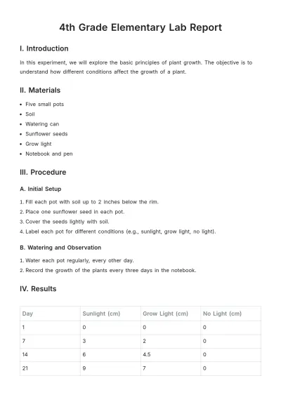 Free 4th Grade Elementary Lab Report Template to Edit Online