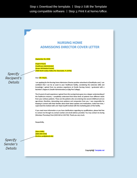 Free Nursing Home Admissions Director Cover Letter Template | Google ...