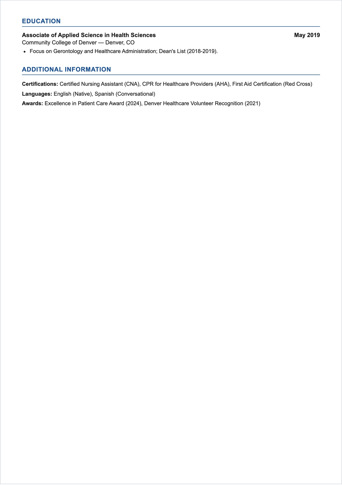 Free Assisted Living Caregiver ATS Resume Template, AI Resume Builder