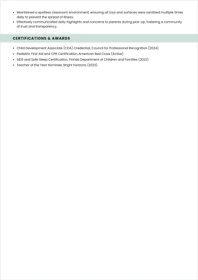 Free Infant Caregiver ATS Resume Template, AI Resume Builder